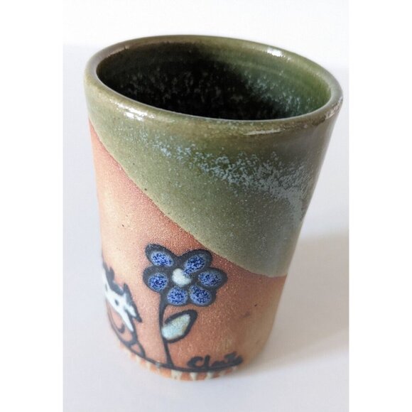 Handmade Carlota Cheese Butter Dish Tumbler Set Stoneware Studio Signed VTG Flaw - Picture 7 of 12